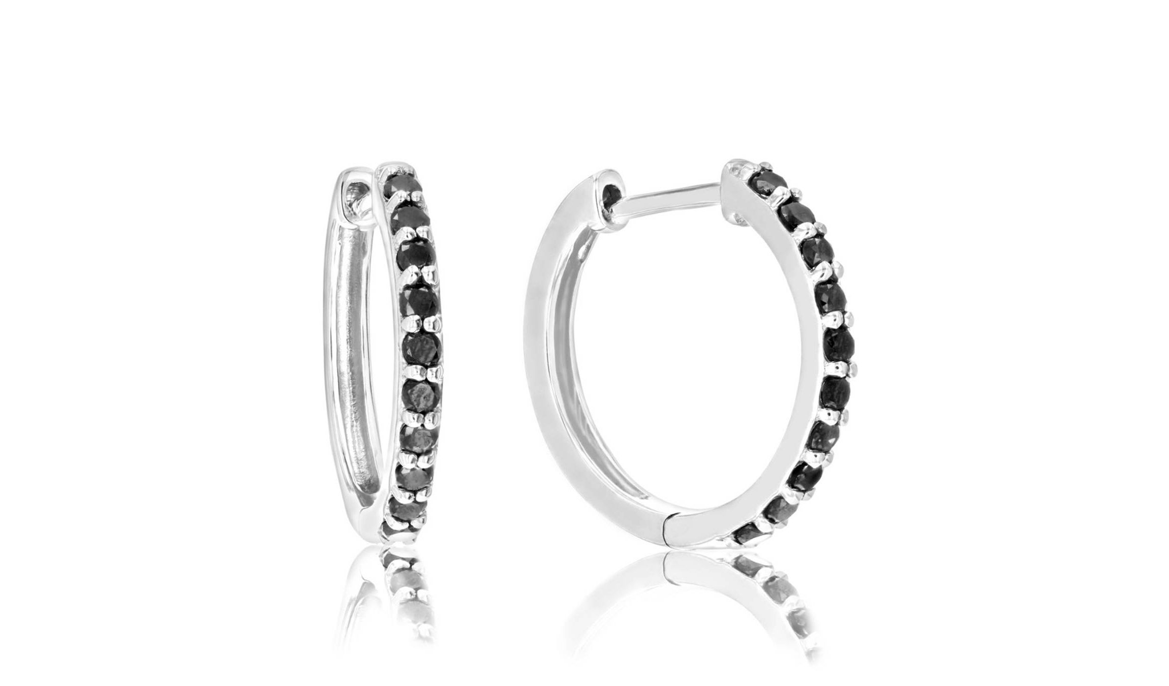 1/2 ct. t.w. Black Diamond Hoop Earrings in 925 Sterling Silver