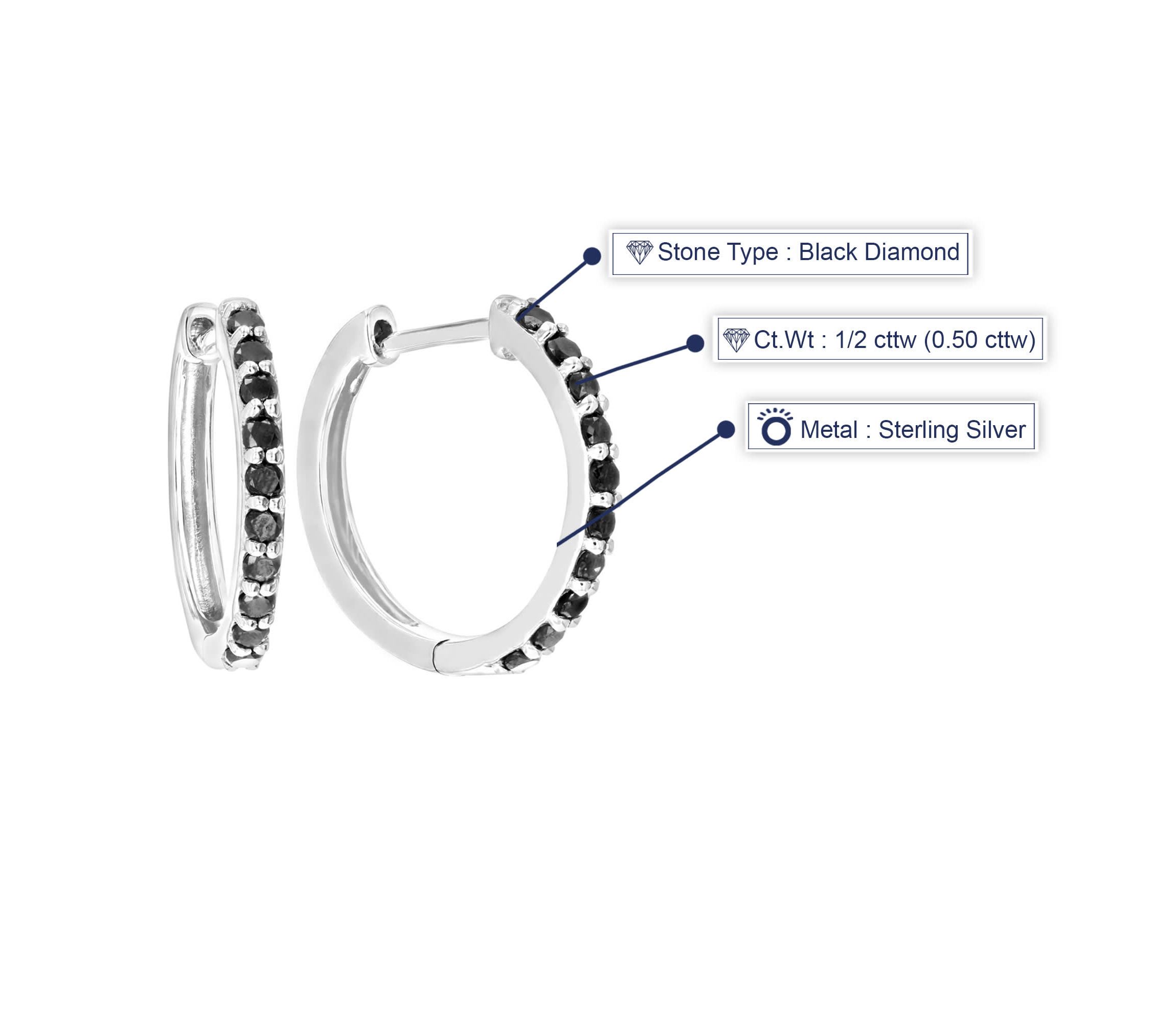 1/2 ct. t.w. Black Diamond Hoop Earrings in 925 Sterling Silver