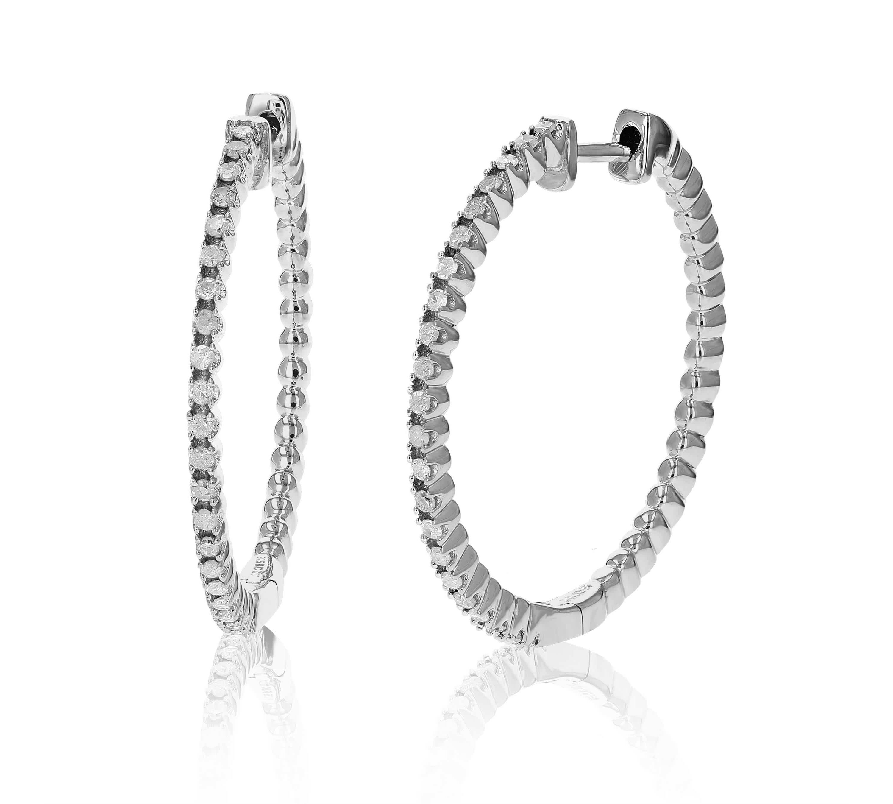 1/2 ct. t.w. Diamond Hoop Earrings in 925 Sterling Silver