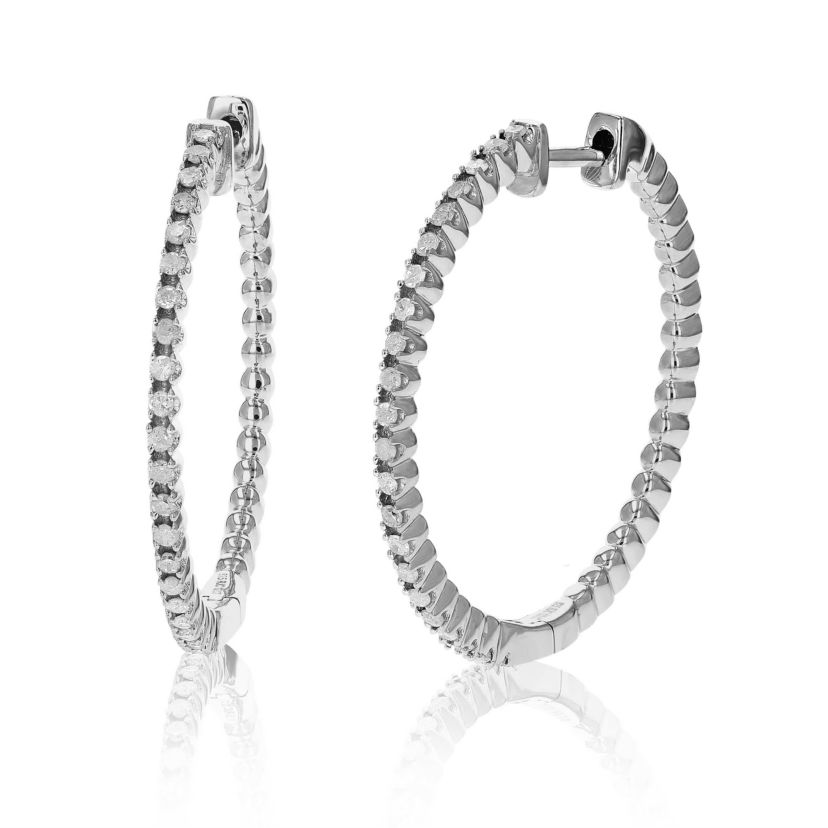 1/2 ct. t.w. Diamond Hoop Earrings in 925 Sterling Silver