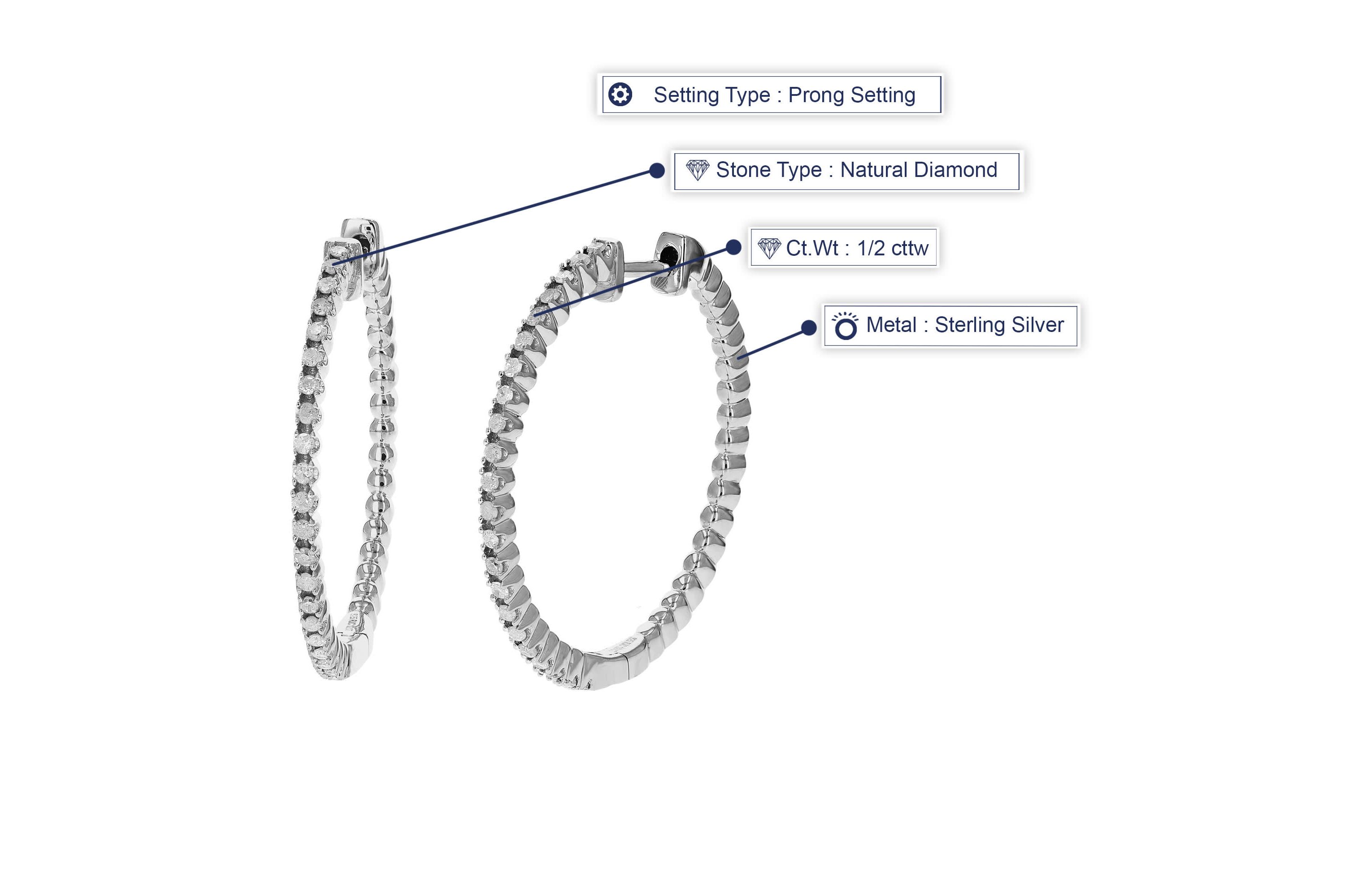 1/2 ct. t.w. Diamond Hoop Earrings in 925 Sterling Silver