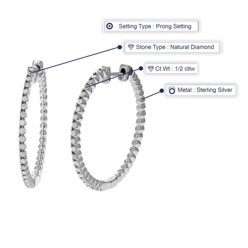 1/2 ct. t.w. Diamond Hoop Earrings in 925 Sterling Silver