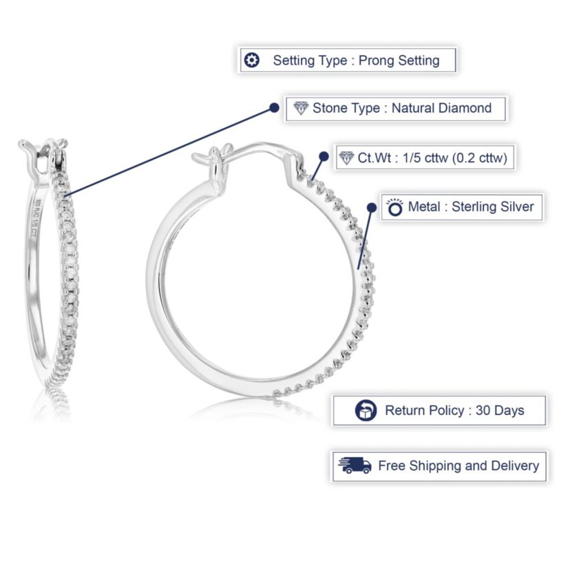 1/5 ct. t.w. Diamond Hoop Earrings in 925 Sterling Silver