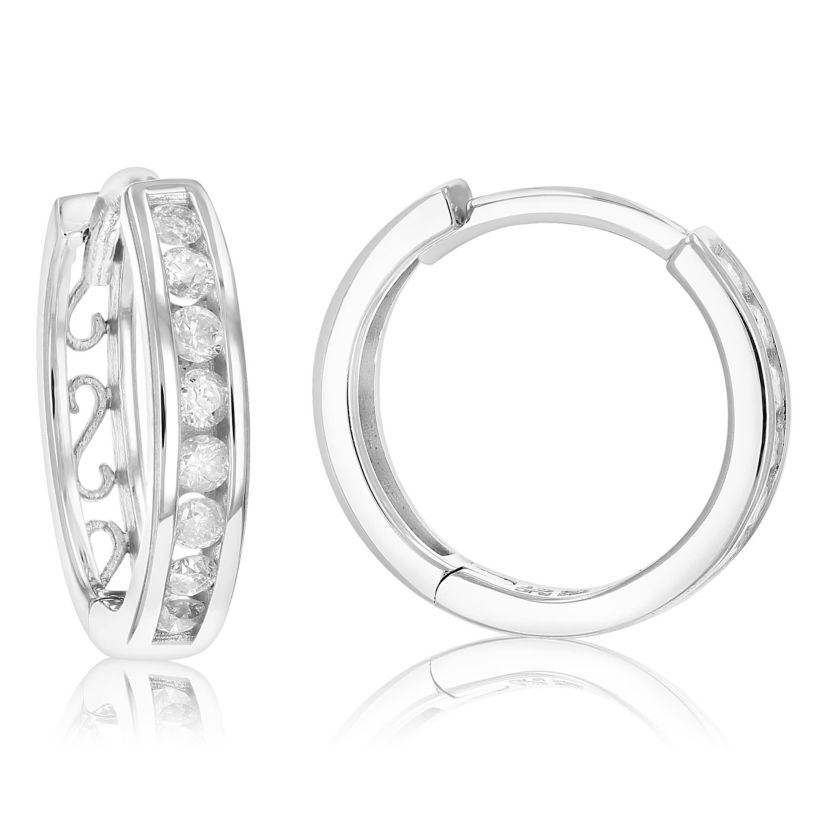 1/3 ct. t.w. Diamond Hoop Earrings in 925 Sterling Silver