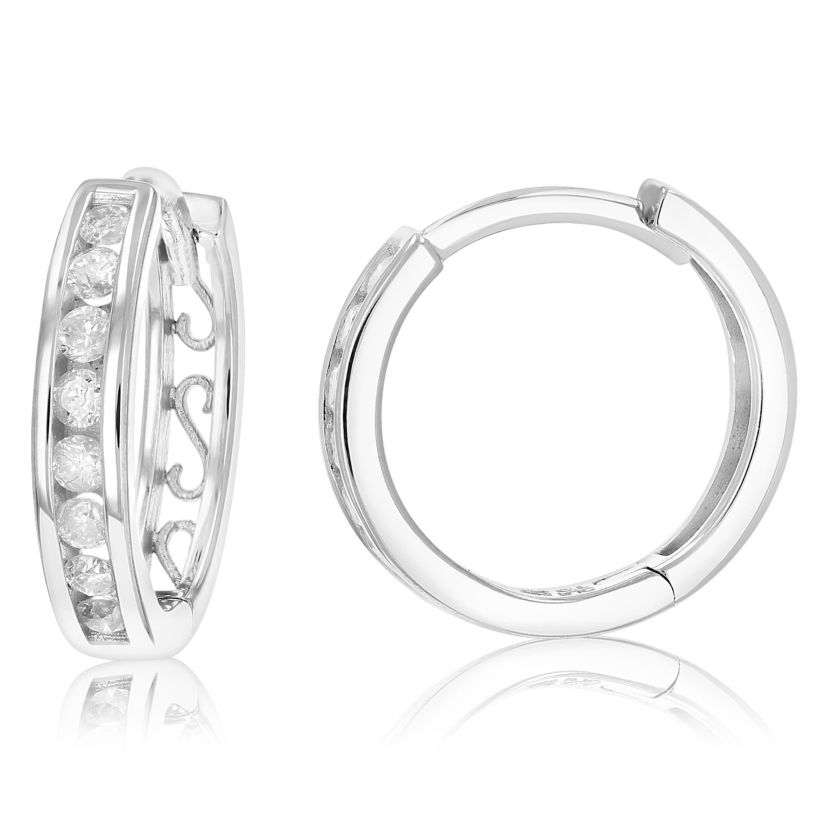 1/3 ct. t.w. Diamond Hoop Earrings in 925 Sterling Silver