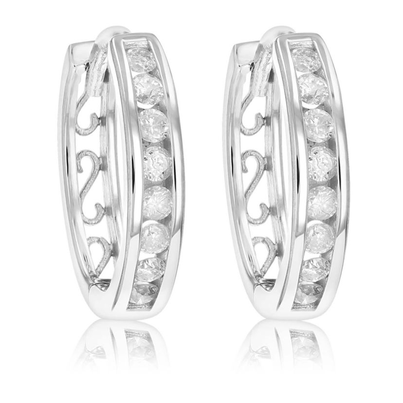 1/3 ct. t.w. Diamond Hoop Earrings in 925 Sterling Silver