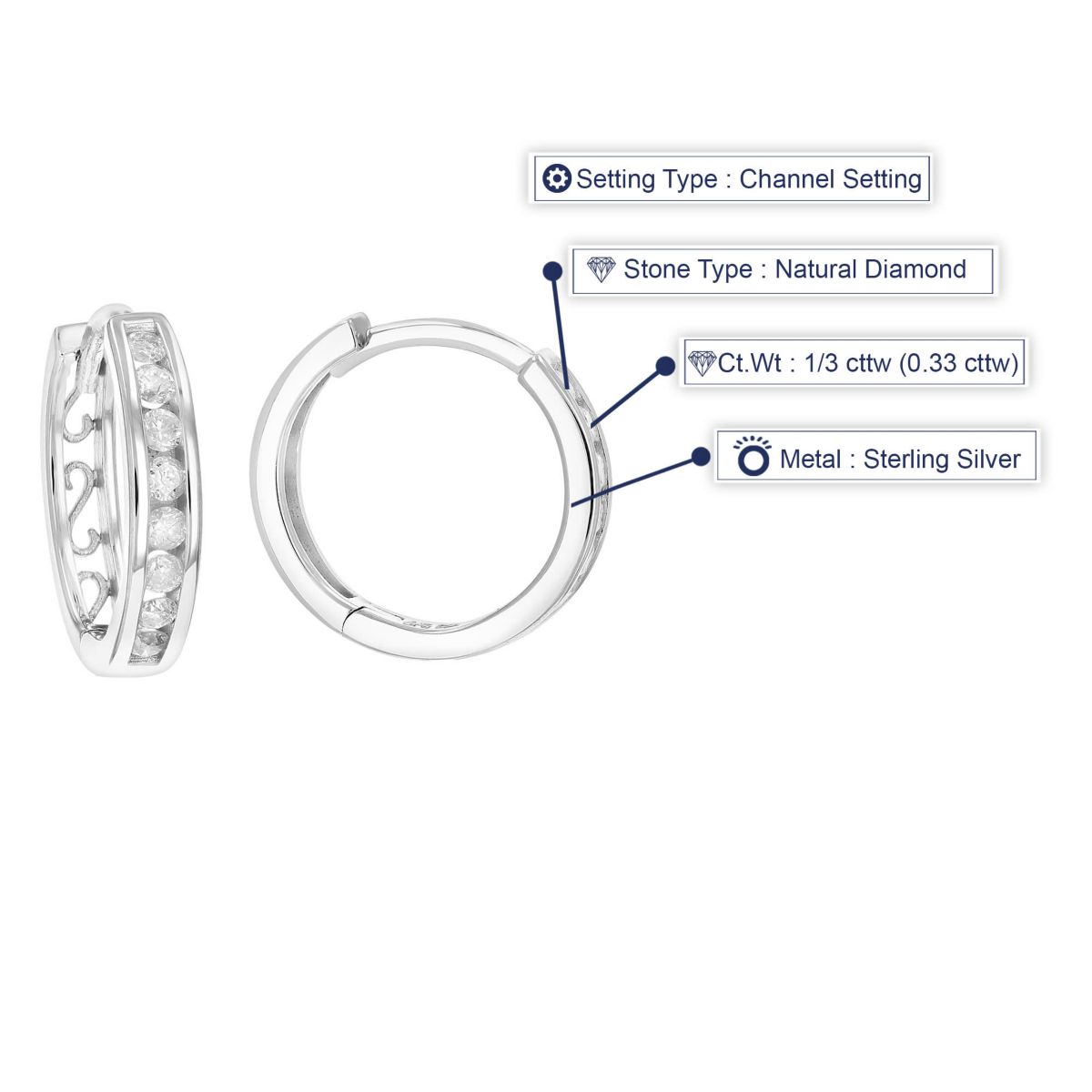 1/3 ct. t.w. Diamond Hoop Earrings in 925 Sterling Silver