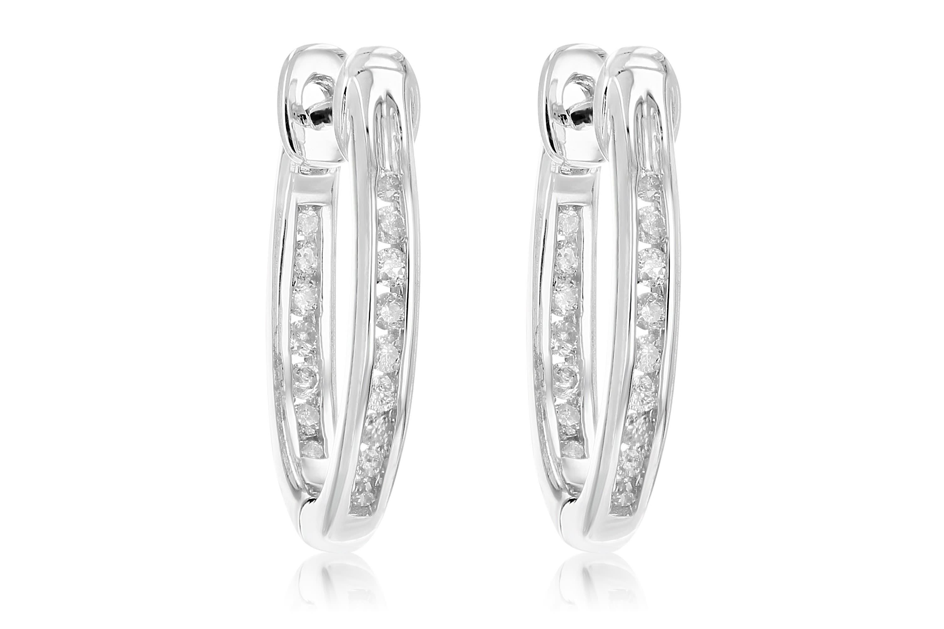 1/5 ct. t.w. Diamond Hoop Earrings in 925 Sterling Silver