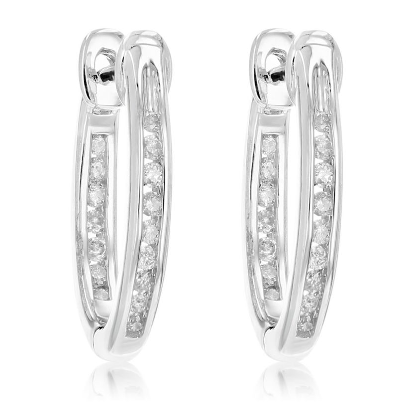 1/5 ct. t.w. Diamond Hoop Earrings in 925 Sterling Silver
