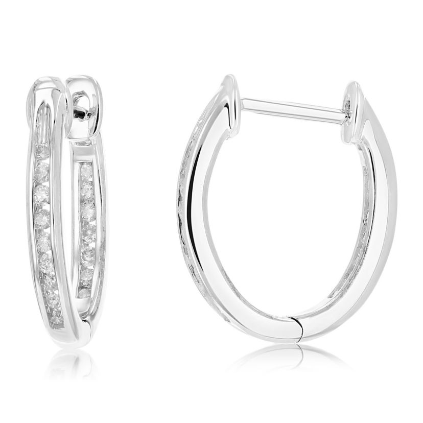 1/5 ct. t.w. Diamond Hoop Earrings in 925 Sterling Silver