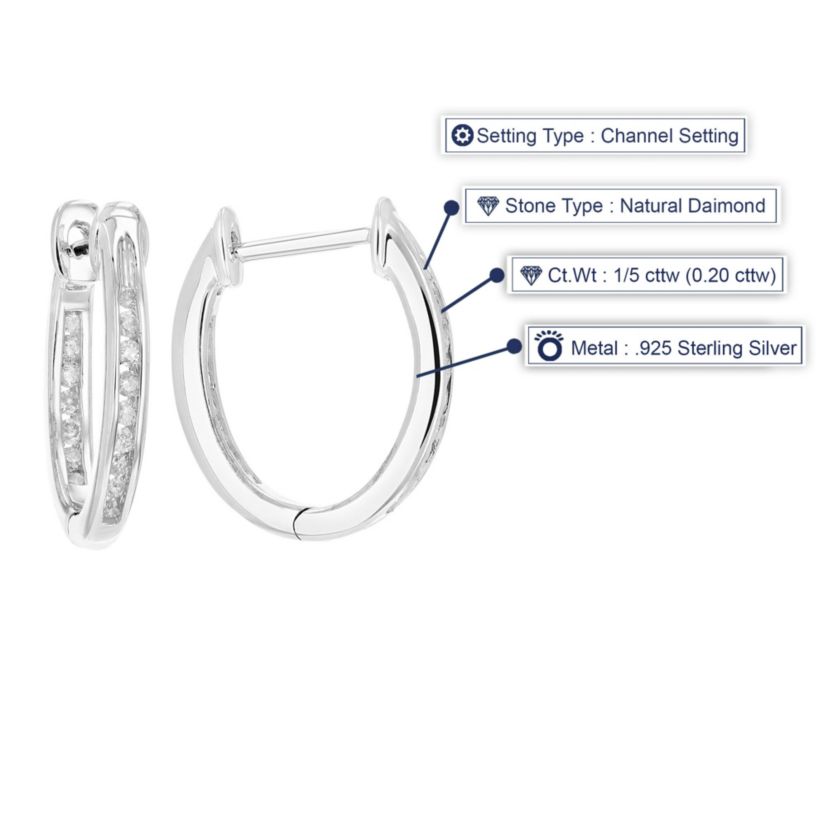 1/5 ct. t.w. Diamond Hoop Earrings in 925 Sterling Silver