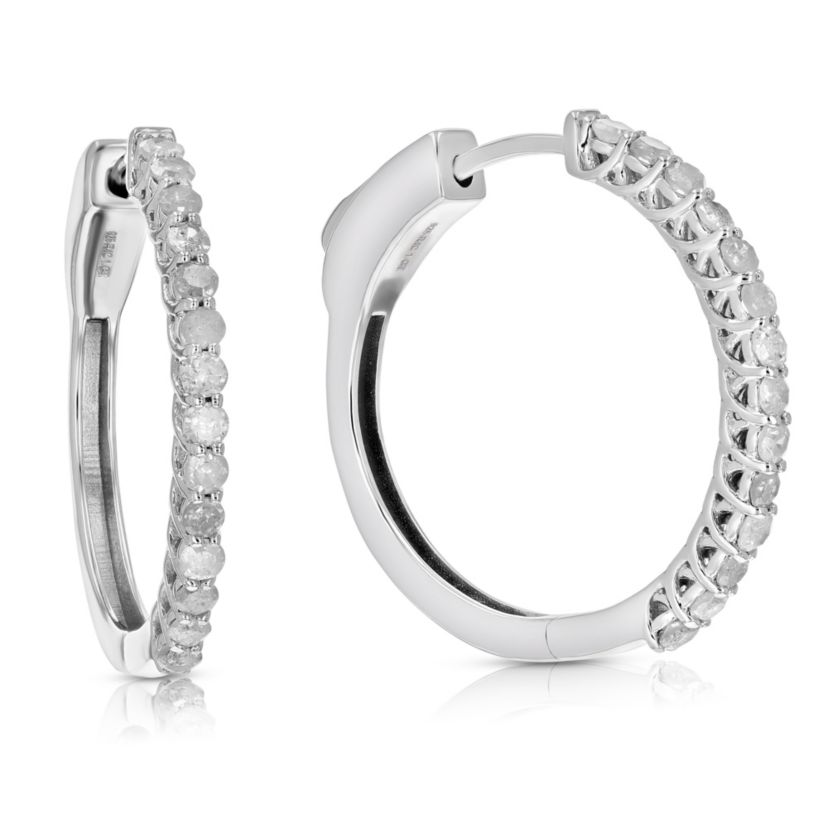 1/2 ct. t.w. Diamond Hoop Earrings in 925 Sterling Silver