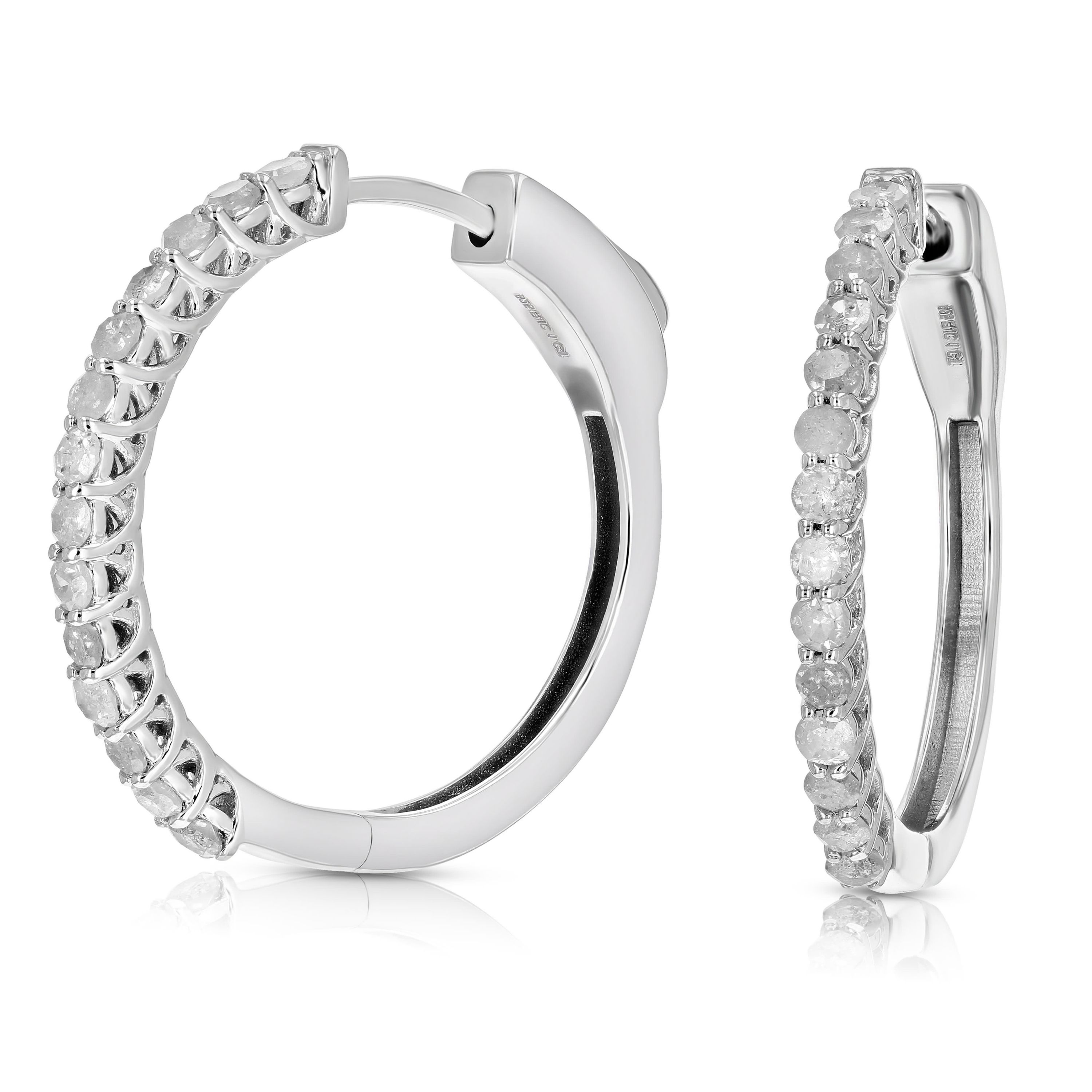 1/2 ct. t.w. Diamond Hoop Earrings in 925 Sterling Silver