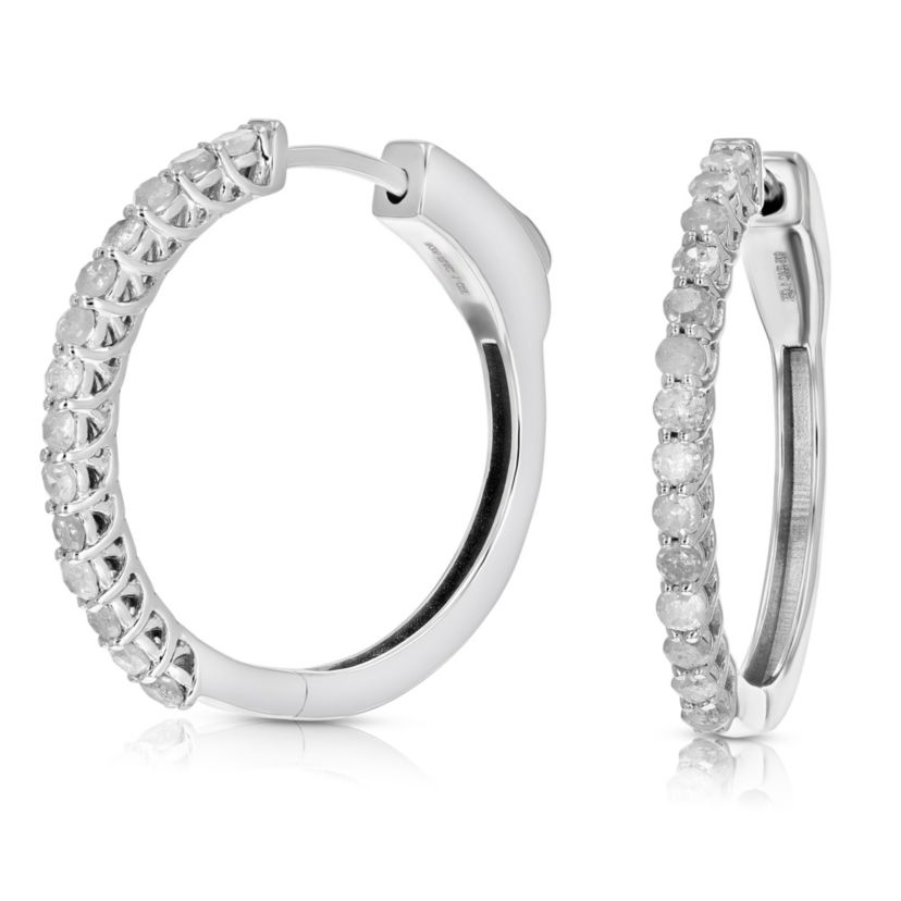 1/2 ct. t.w. Diamond Hoop Earrings in 925 Sterling Silver