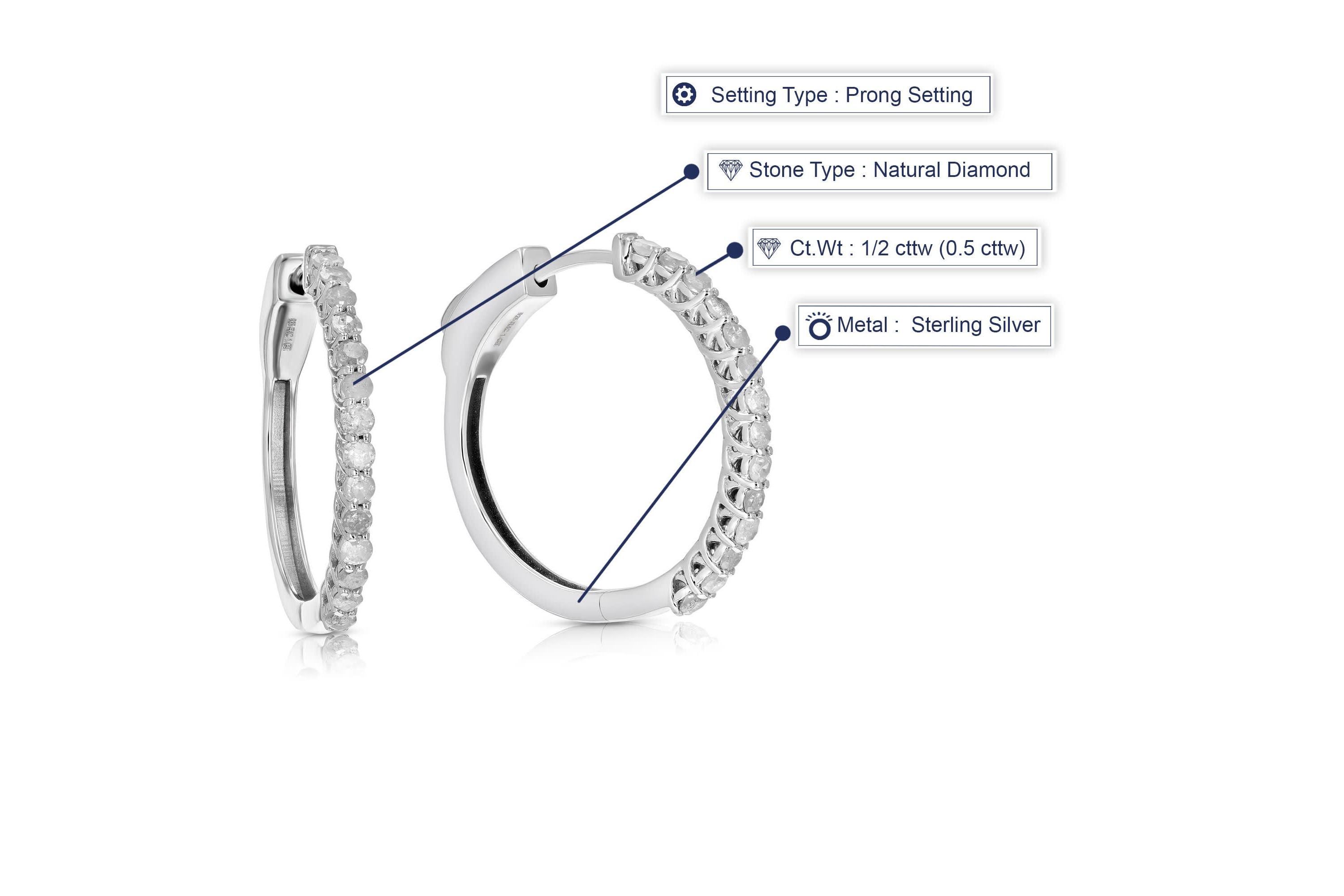 1/2 ct. t.w. Diamond Hoop Earrings in 925 Sterling Silver