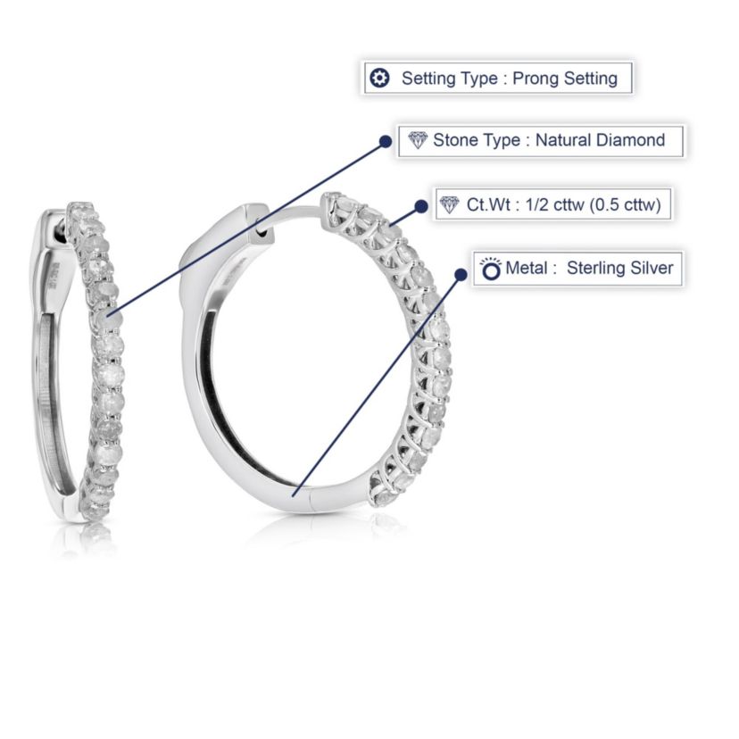 1/2 ct. t.w. Diamond Hoop Earrings in 925 Sterling Silver