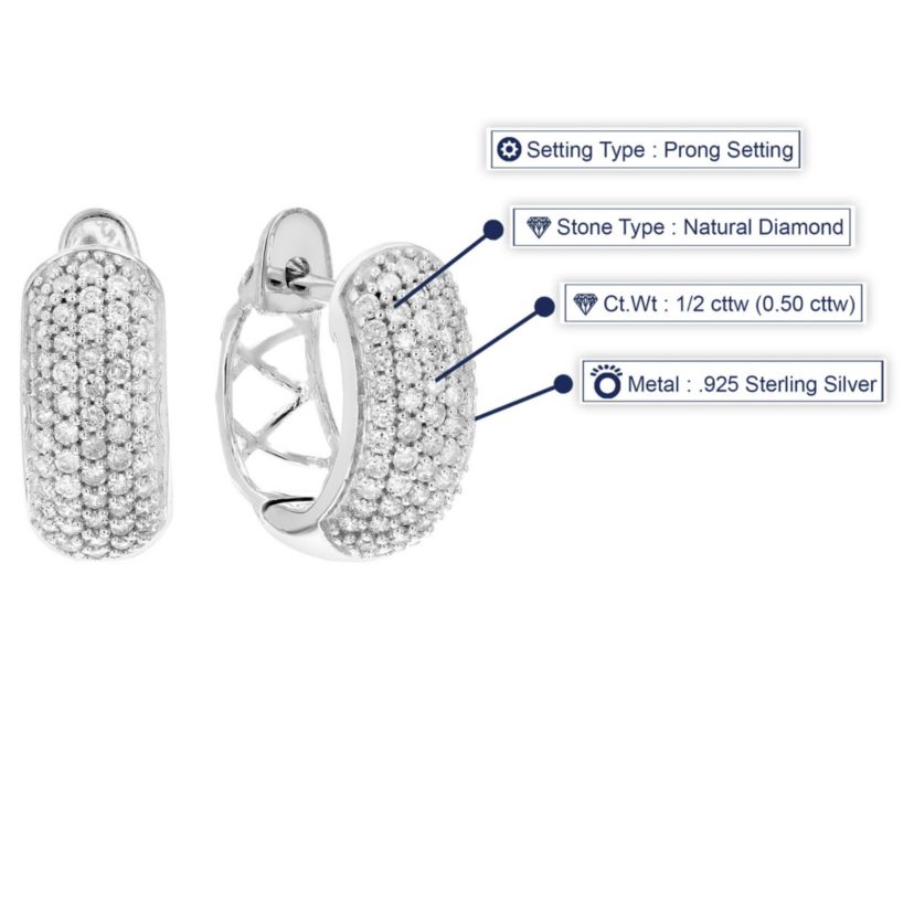 1/2 ct. t.w. Diamond Hoop Earrings in 925 Sterling Silver