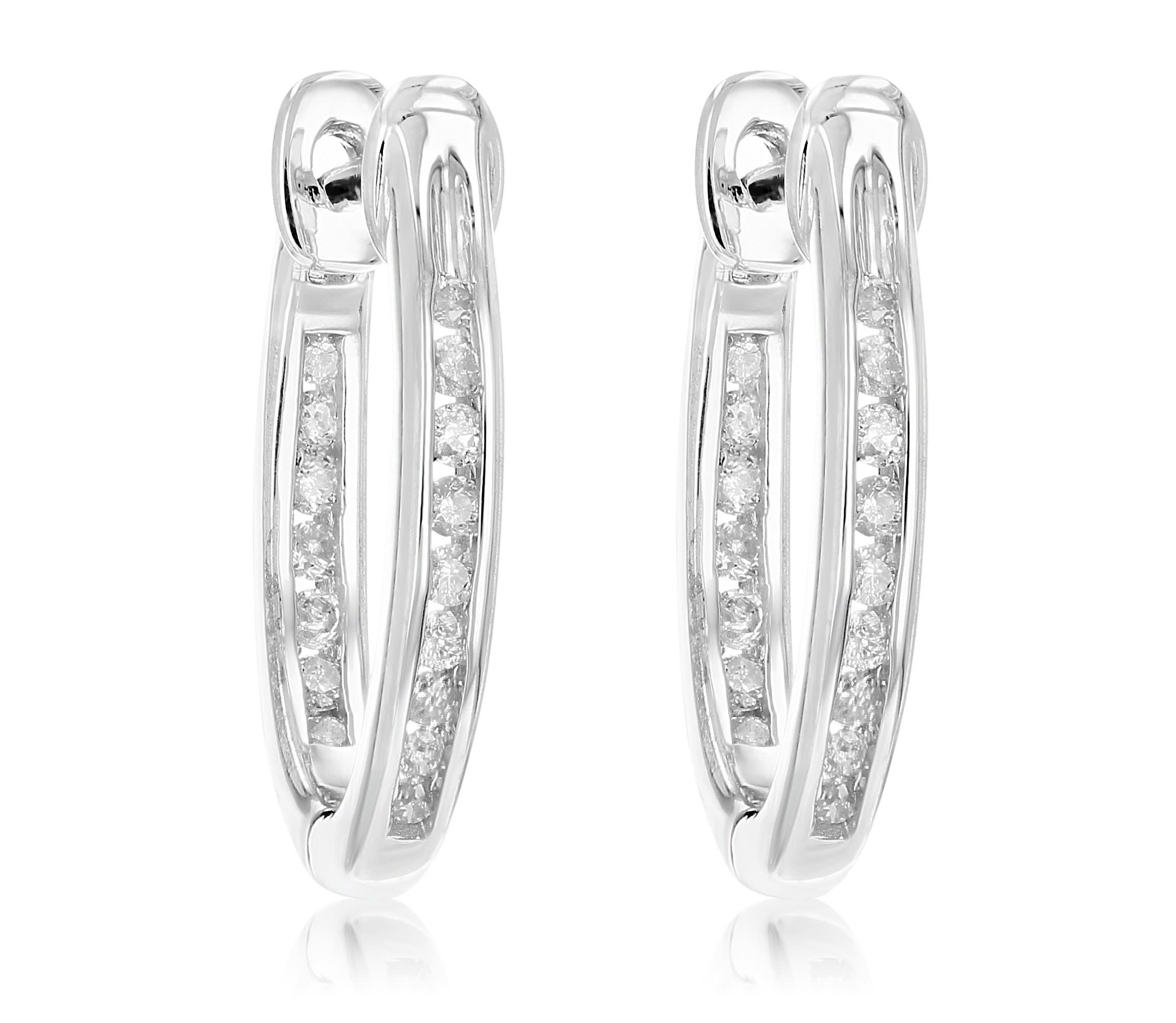 1/4 ct. t.w. Diamond Hoop Earrings in 925 Sterling Silver
