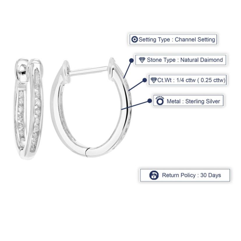 1/4 ct. t.w. Diamond Hoop Earrings in 925 Sterling Silver