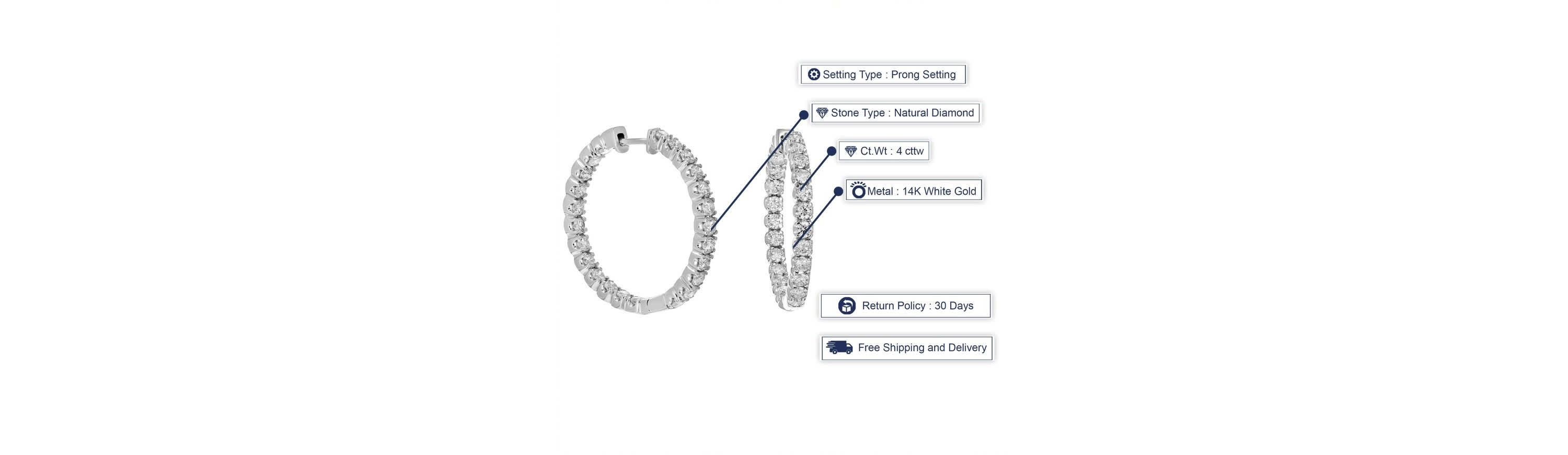4 ct. t.w. Diamond Hoop Earrings in 14K White Gold