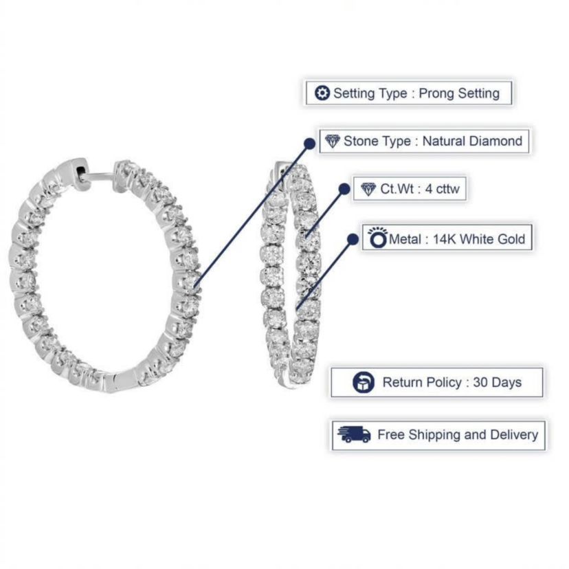 4 ct. t.w. Diamond Hoop Earrings in 14K White Gold