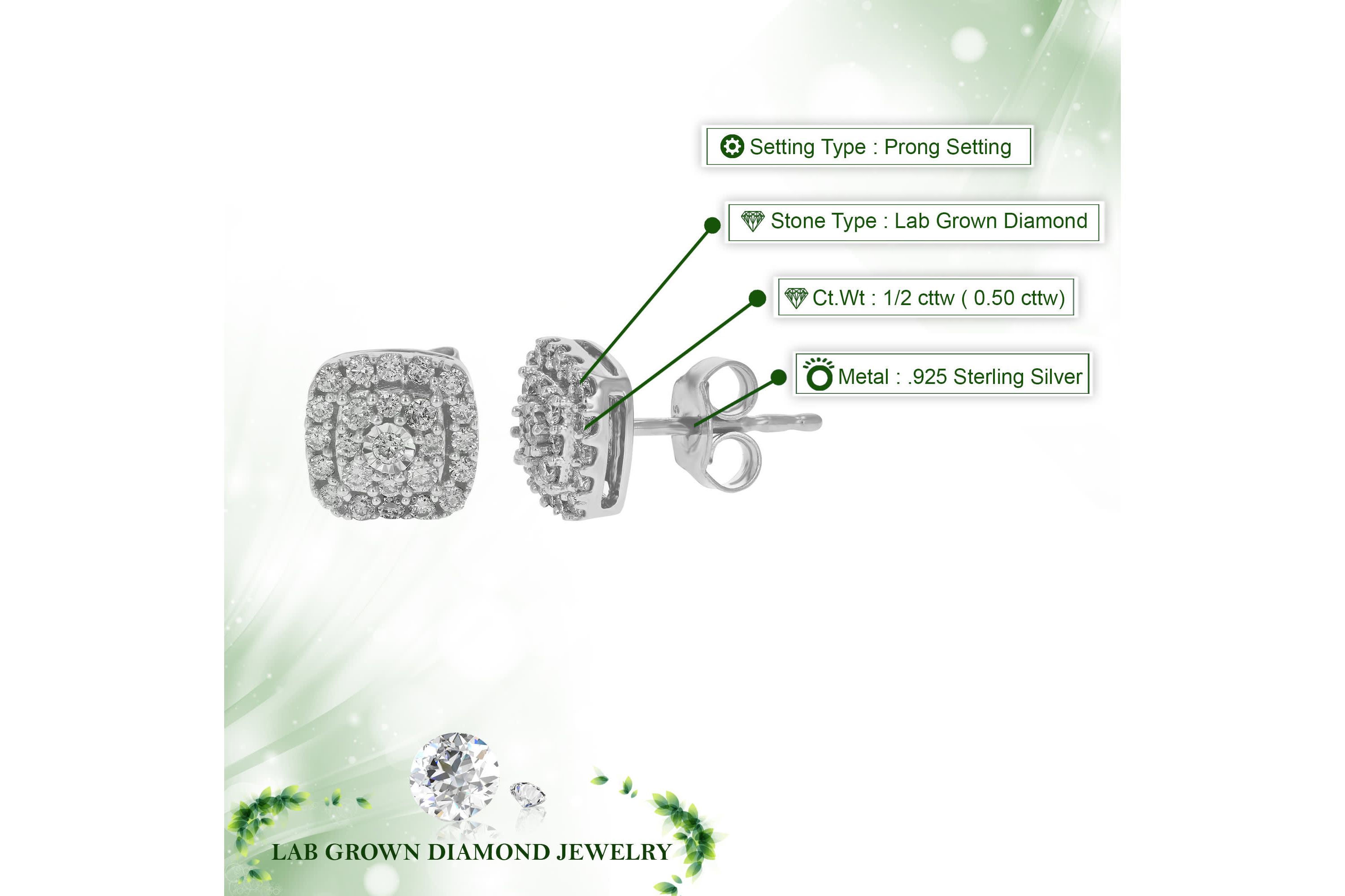 Lab Created 1/2 ct. t.w. Lab Grown Diamond Stud Earrings in 925 Sterling Silver