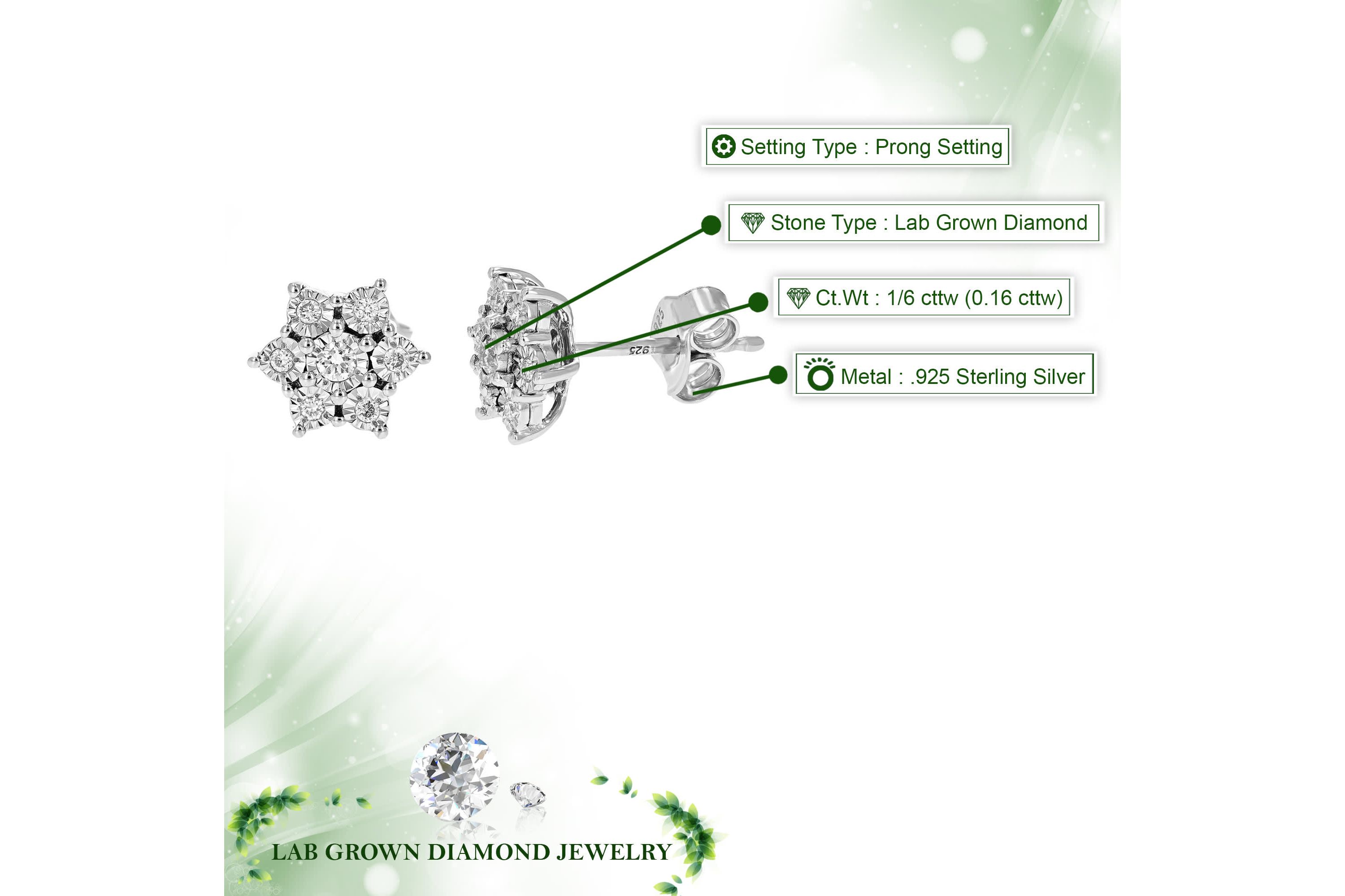 Lab Created 1/6 ct. t.w. Lab Grown Diamond Stud Earrings in 925 Sterling Silver