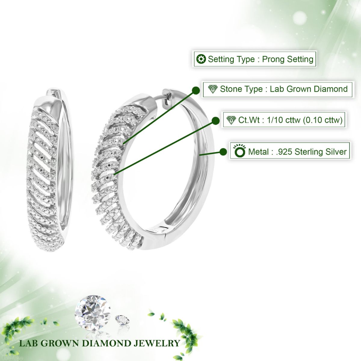 Lab Created 1/10 ct. t.w. Lab Grown Diamond Hoop Earring in Sterling Silver