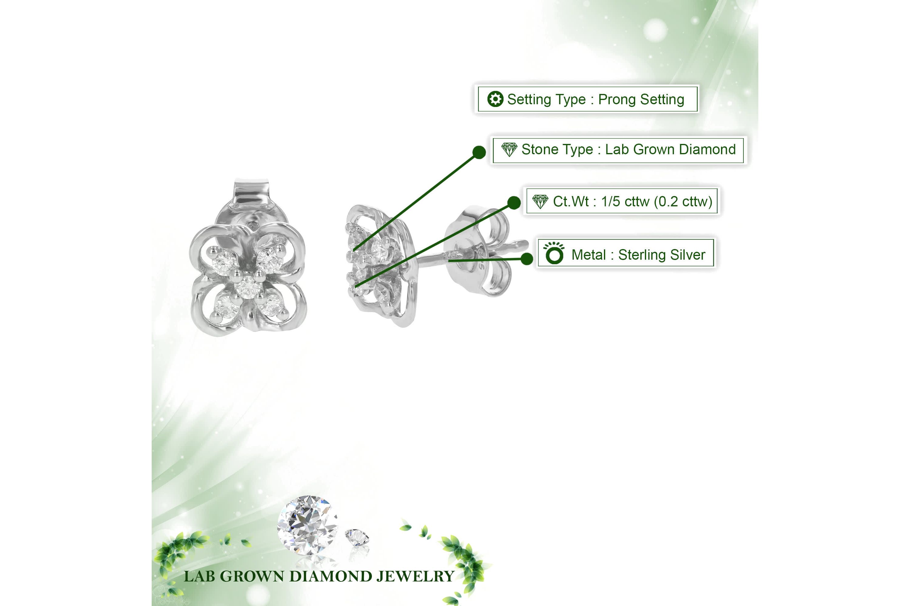 Lab Created 1/5 ct. t.w. Lab Grown Diamond Stud Earrings in 925 Sterling Silver