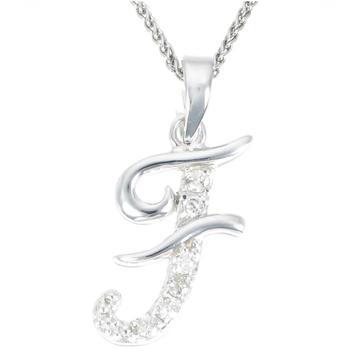 1/8 ct. t.w. Diamond Pendant Necklace Letter F in 925 Sterling Silver