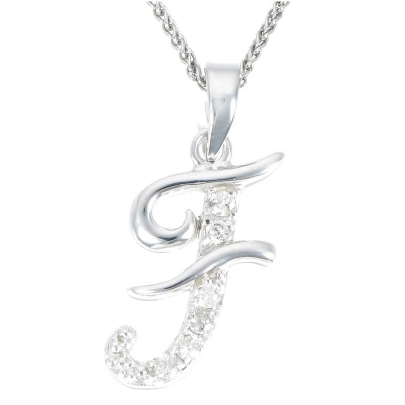 1/8 ct. t.w. Diamond Pendant Necklace Letter F in 925 Sterling Silver