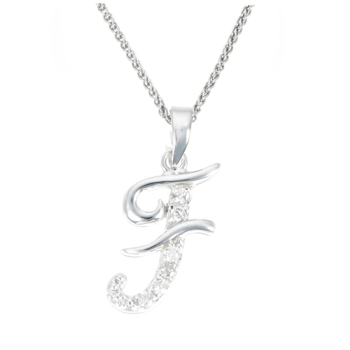 1/8 ct. t.w. Diamond Pendant Necklace Letter F in 925 Sterling Silver