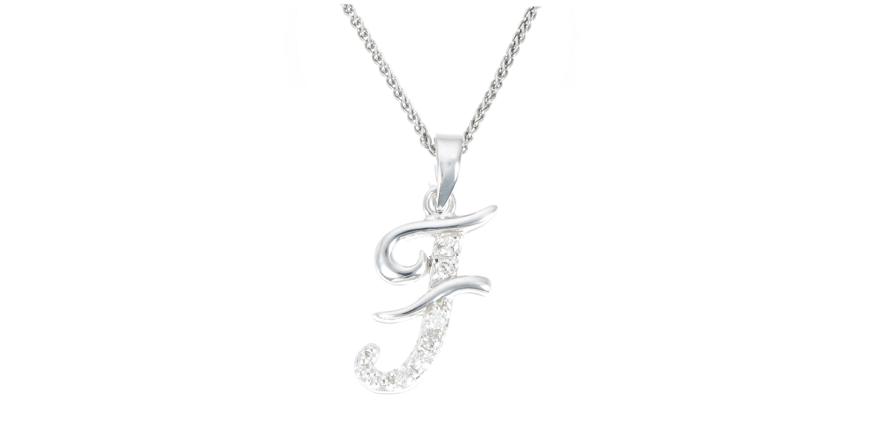 1/8 ct. t.w. Diamond Pendant Necklace Letter F in 925 Sterling Silver