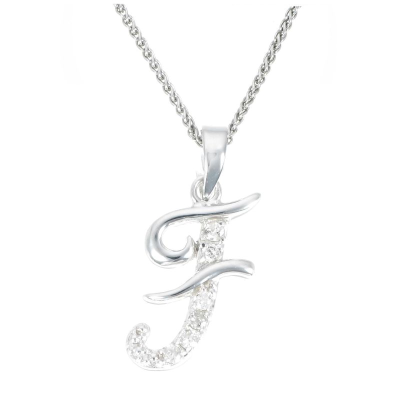 1/8 ct. t.w. Diamond Pendant Necklace Letter F in 925 Sterling Silver