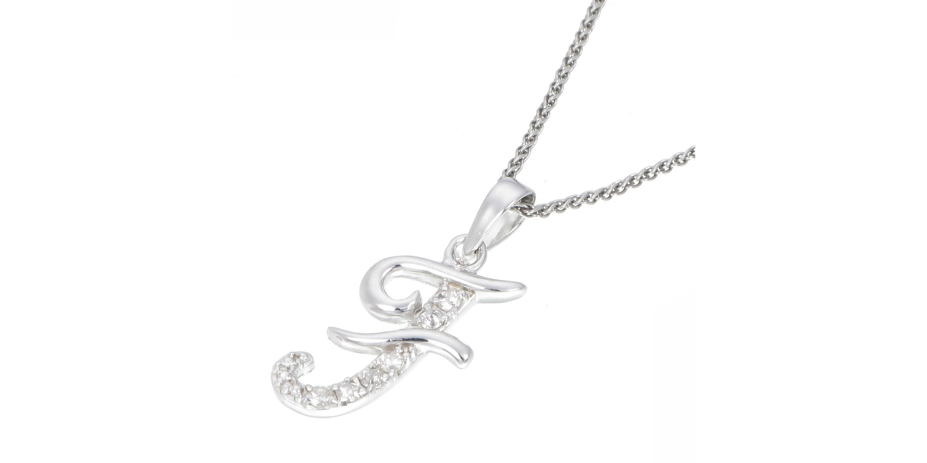 1/8 ct. t.w. Diamond Pendant Necklace Letter F in 925 Sterling Silver