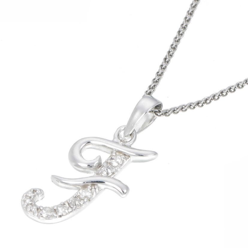 1/8 ct. t.w. Diamond Pendant Necklace Letter F in 925 Sterling Silver