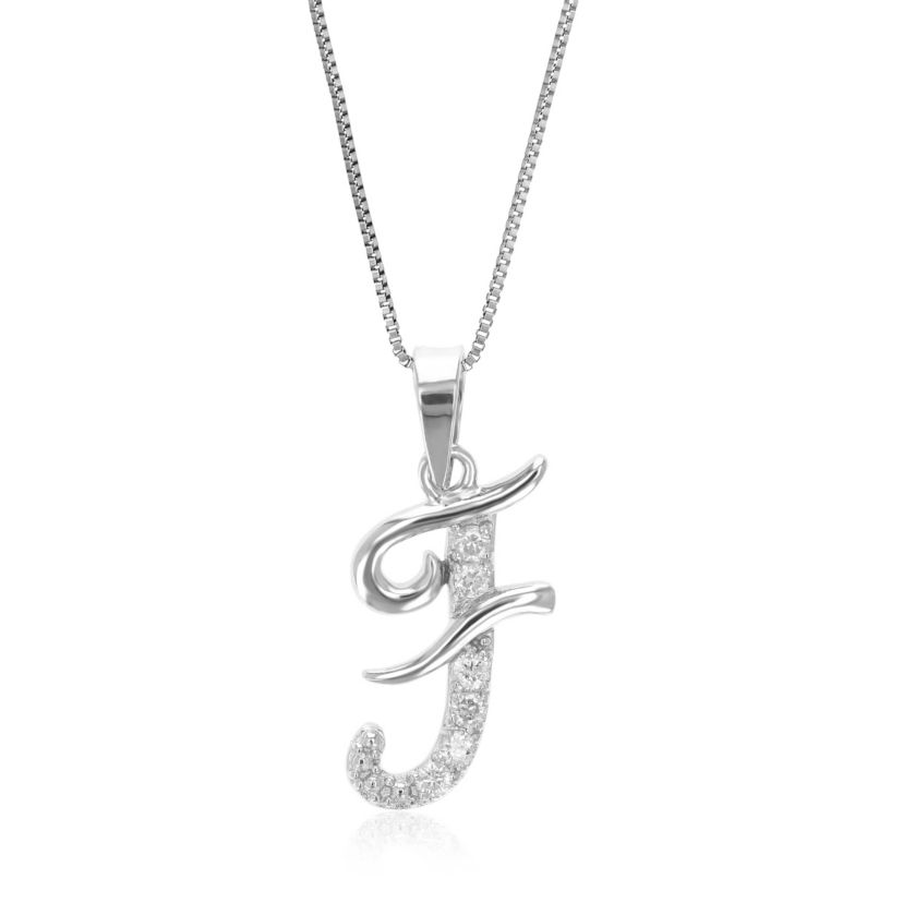 1/8 ct. t.w. Diamond Pendant Necklace Letter F in 925 Sterling Silver