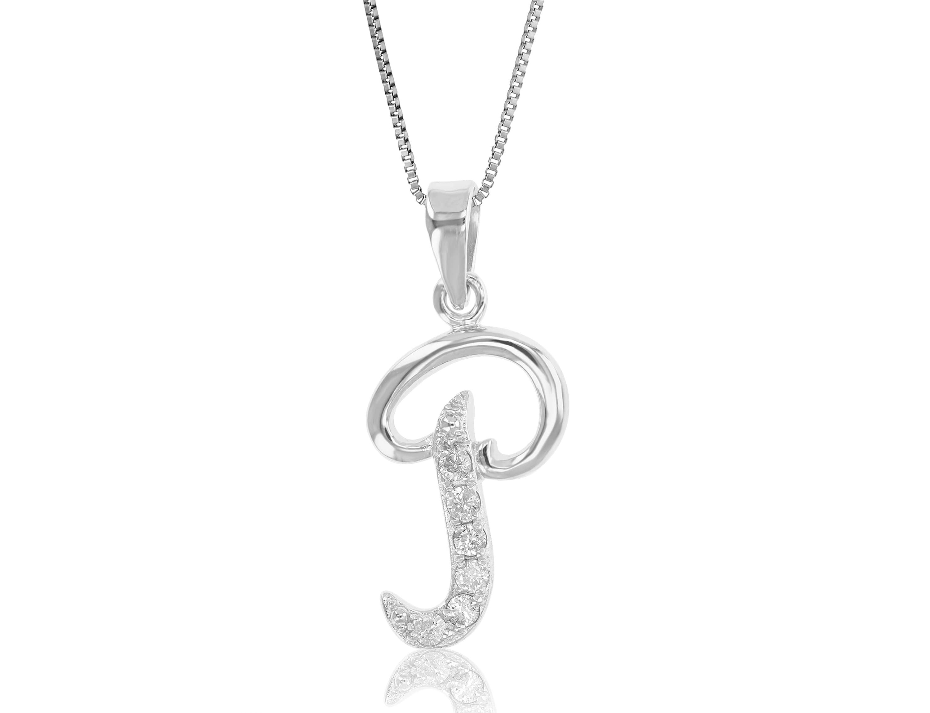 1/8 ct. t.w. Diamond Pendant Necklace Letter P in 925 Sterling Silver