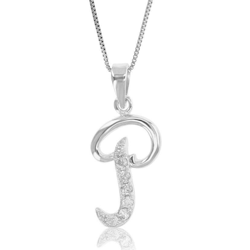 1/8 ct. t.w. Diamond Pendant Necklace Letter P in 925 Sterling Silver