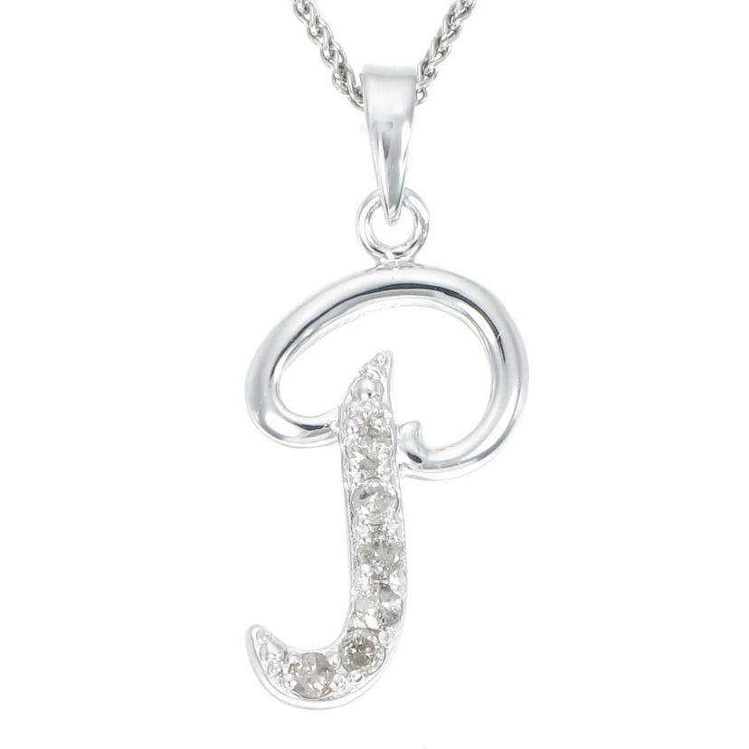 1/8 ct. t.w. Diamond Pendant Necklace Letter P in 925 Sterling Silver