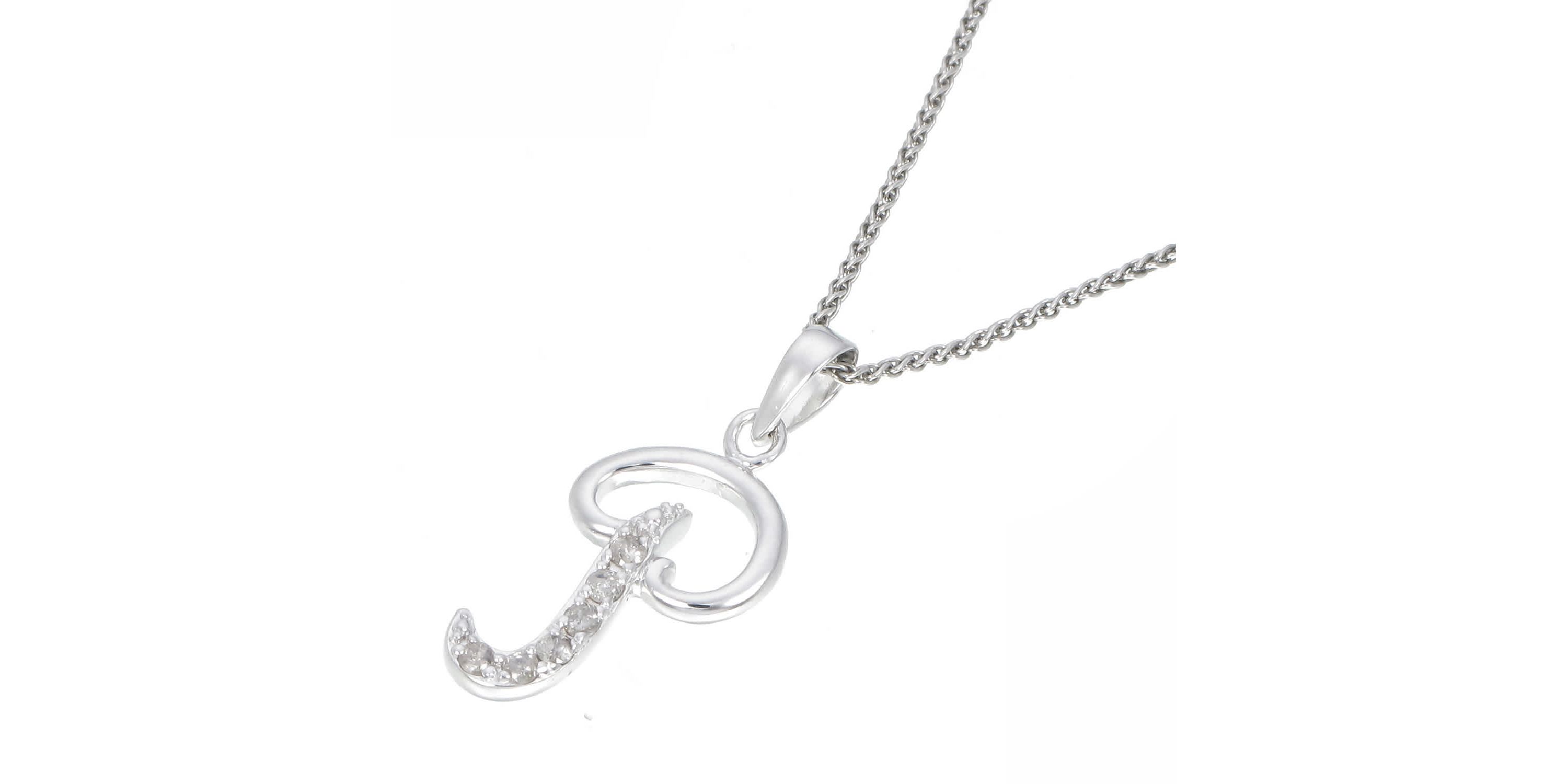 1/8 ct. t.w. Diamond Pendant Necklace Letter P in 925 Sterling Silver