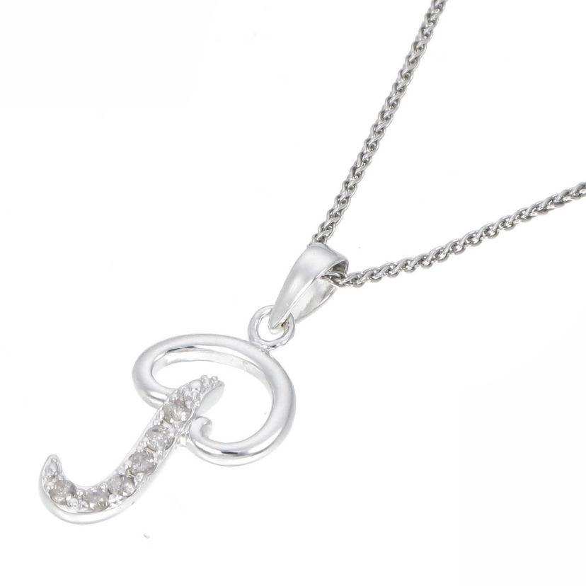 1/8 ct. t.w. Diamond Pendant Necklace Letter P in 925 Sterling Silver