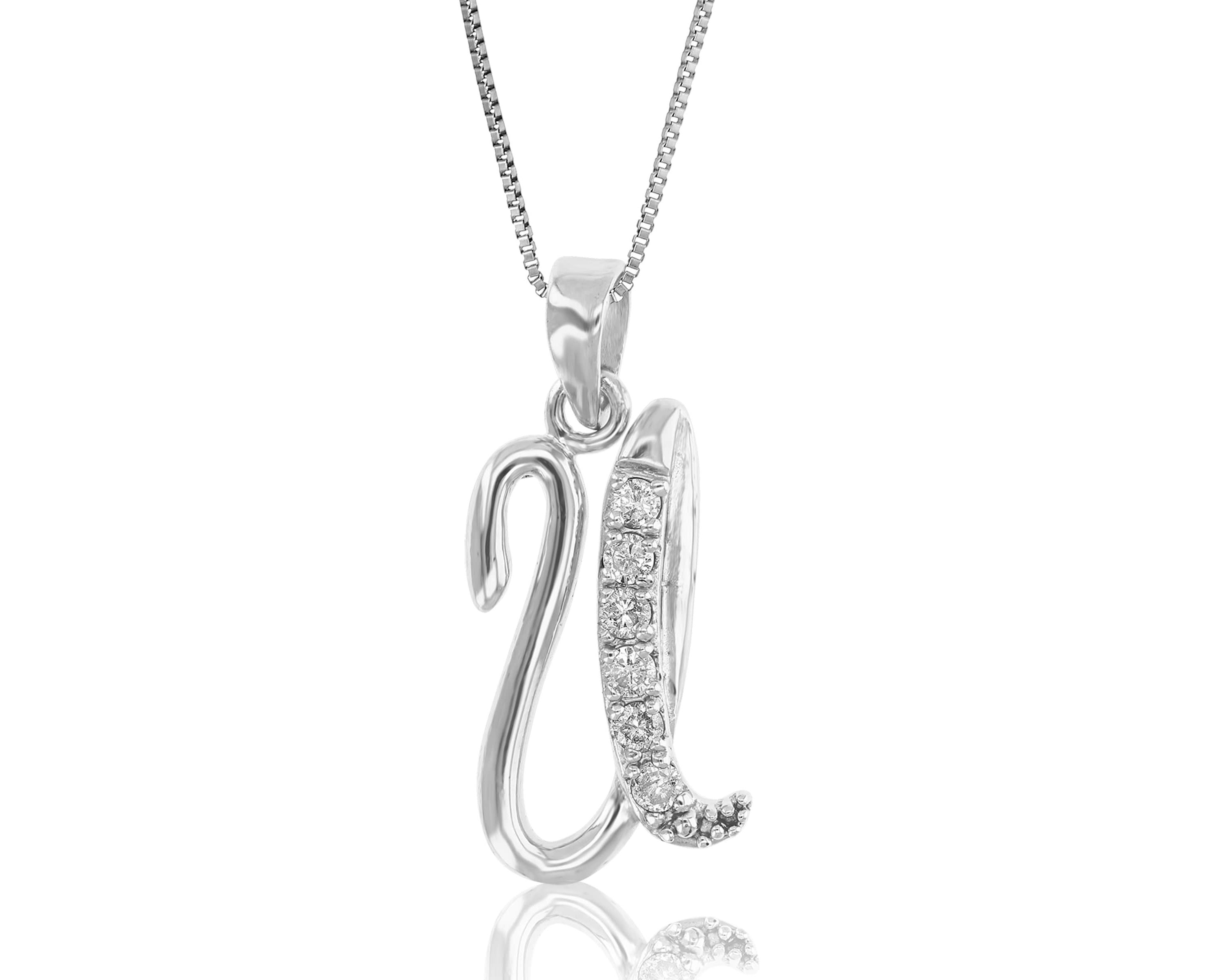 1/8 ct. t.w. Diamond Pendant Necklace Letter U in 925 Sterling Silver