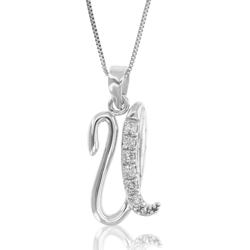 1/8 ct. t.w. Diamond Pendant Necklace Letter U in 925 Sterling Silver