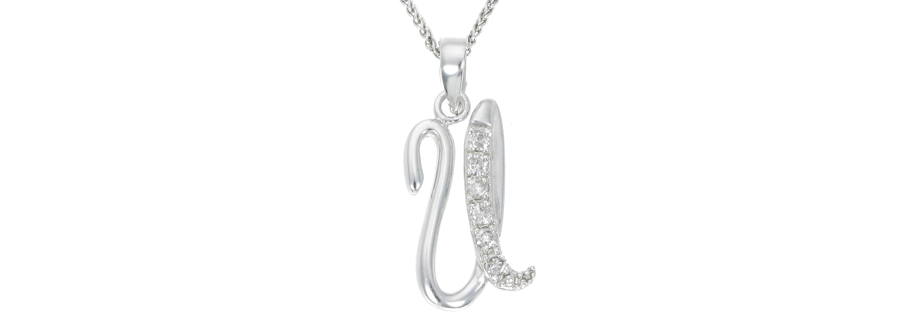 1/8 ct. t.w. Diamond Pendant Necklace Letter U in 925 Sterling Silver
