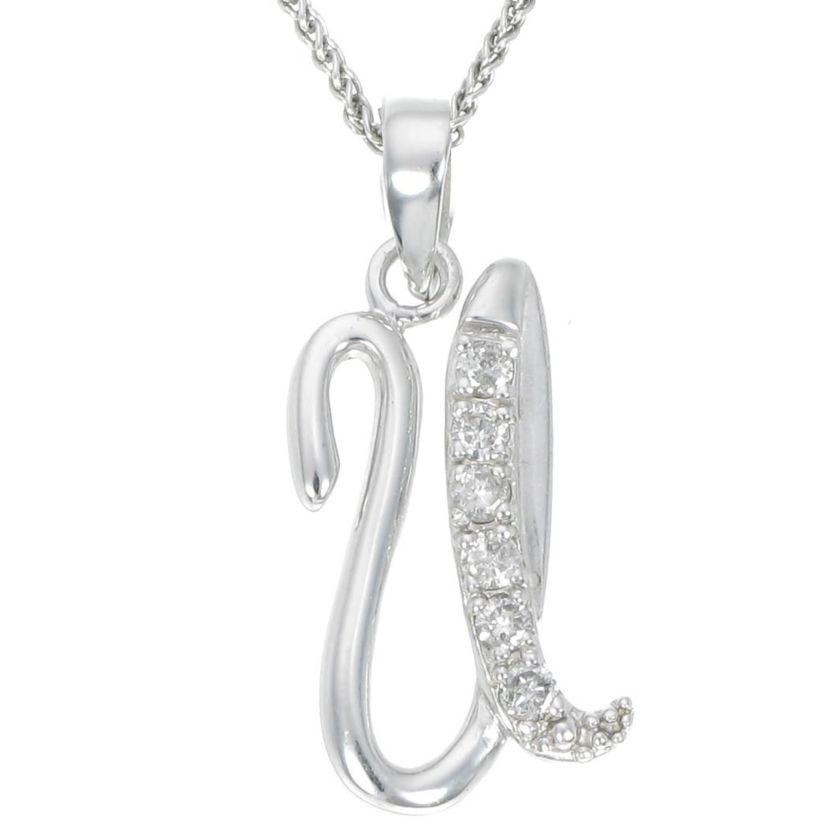 1/8 ct. t.w. Diamond Pendant Necklace Letter U in 925 Sterling Silver