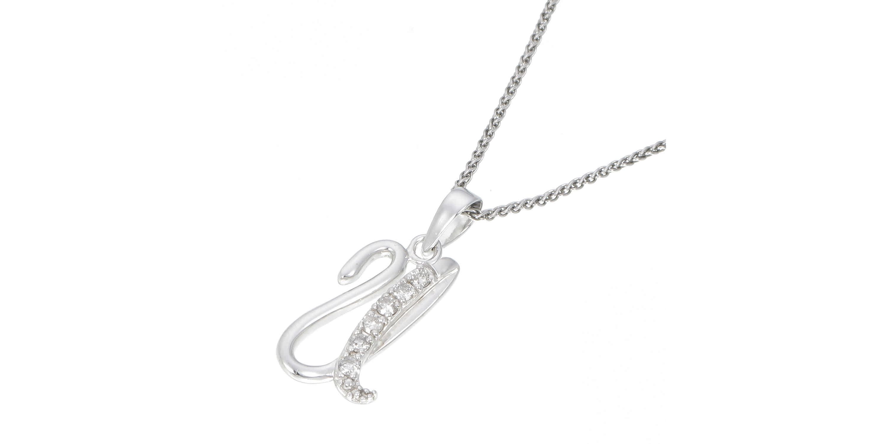 1/8 ct. t.w. Diamond Pendant Necklace Letter U in 925 Sterling Silver