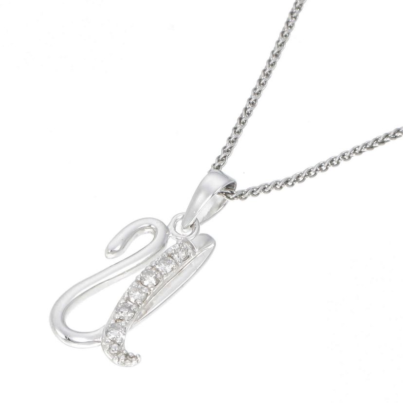1/8 ct. t.w. Diamond Pendant Necklace Letter U in 925 Sterling Silver