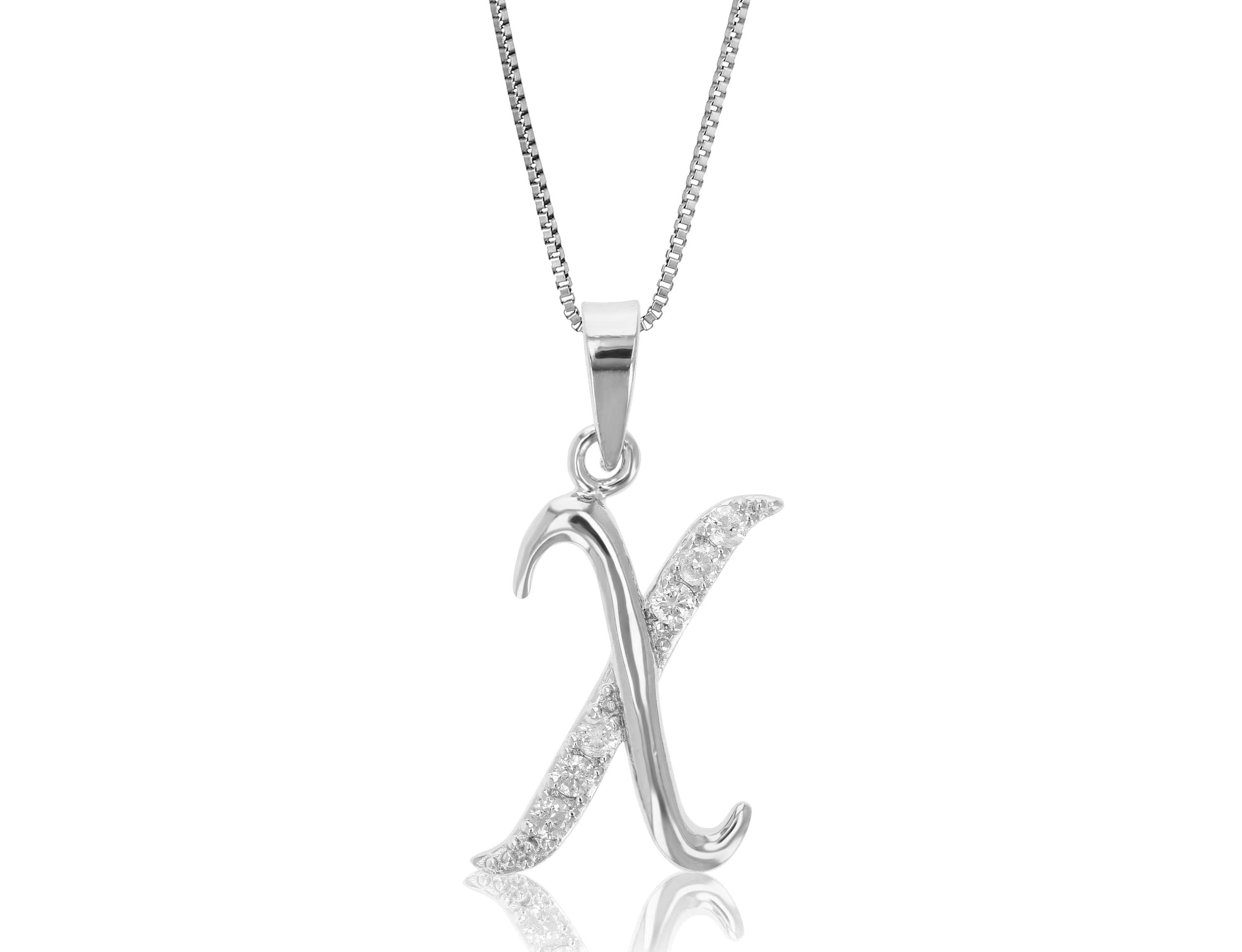 1/8 ct. t.w. Diamond Pendant Necklace Letter X in 925 Sterling Silver