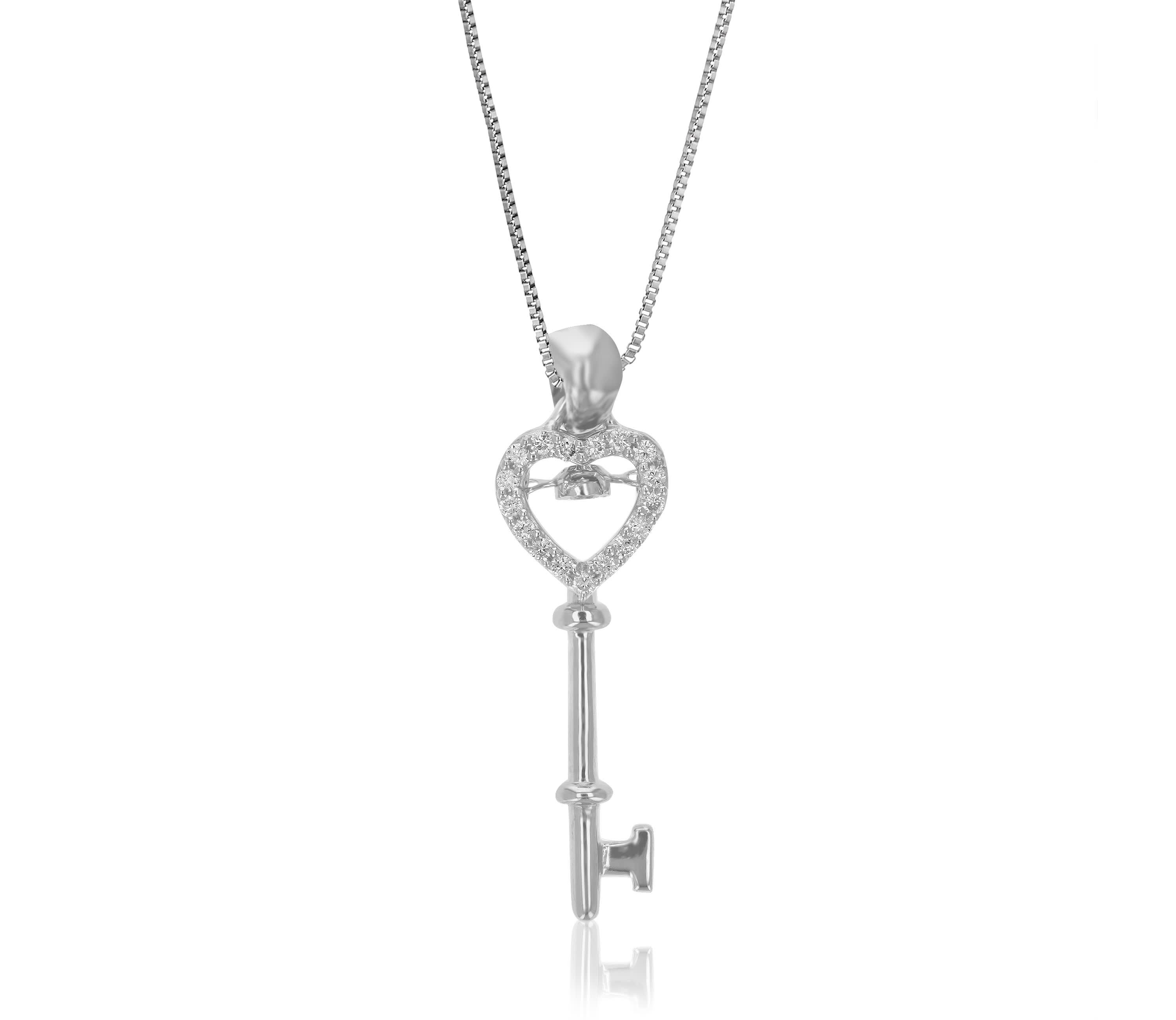 Lab Created 1/10 ct. t.w. Lab Grown Diamond Heart and Key Pendant Necklace in Sterling Silver
